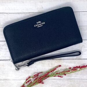 Coach Long Zip Around Wallet in Silver/Black Leather C3441